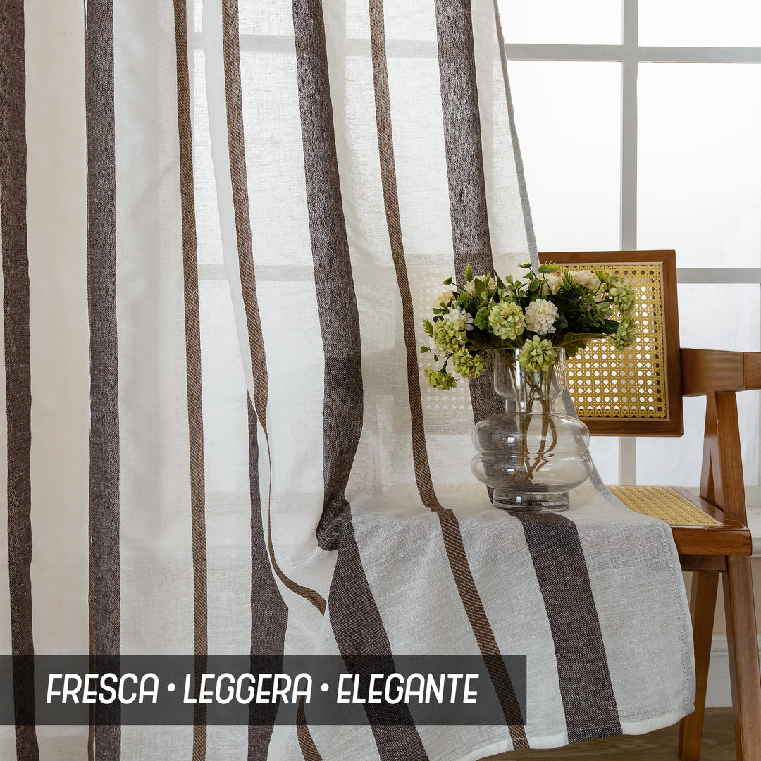 TENDA FILTRANTE EFFETTO LINO A RIGHE 1 PANNELLO 140X275CM MARRONE+CASTANO