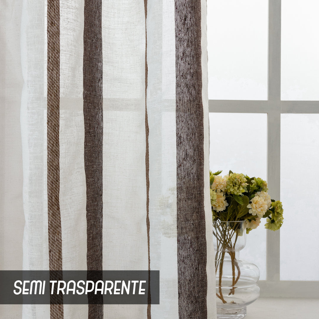 TENDA FILTRANTE EFFETTO LINO A RIGHE 1 PANNELLO 140X275CM MARRONE+CASTANO
