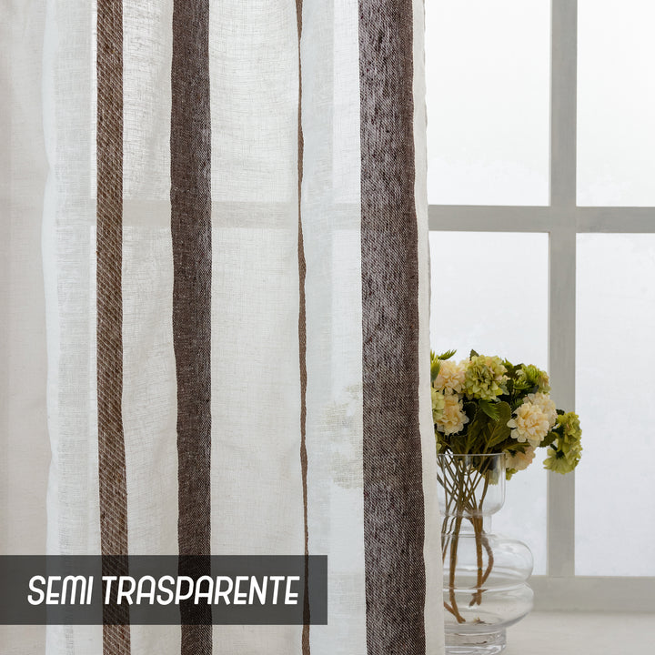 TENDA FILTRANTE EFFETTO LINO A RIGHE 1 PANNELLO 140X275CM MARRONE+CASTANO