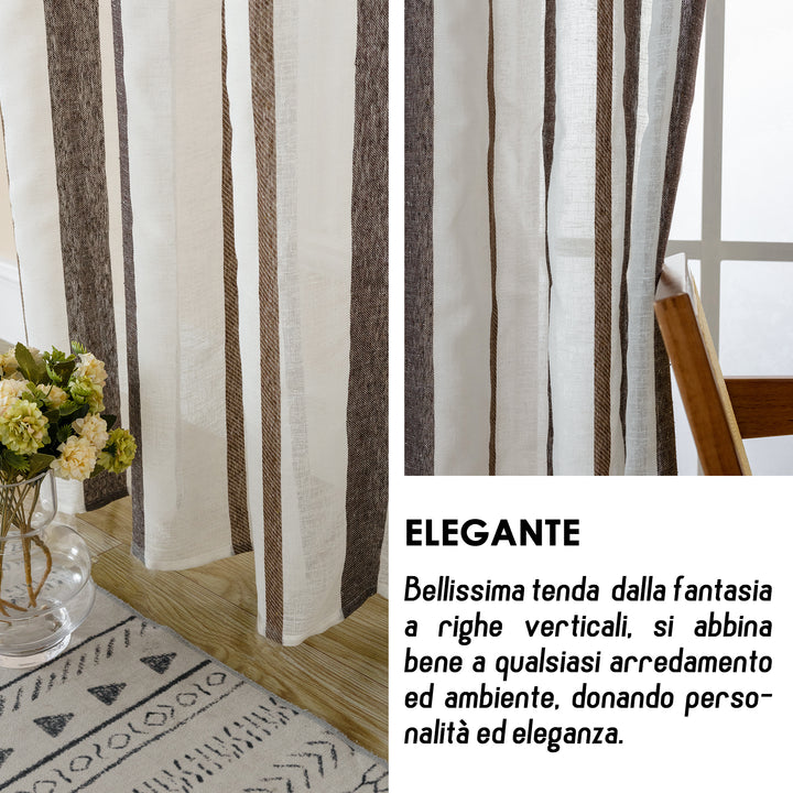 TENDA FILTRANTE EFFETTO LINO A RIGHE 1 PANNELLO 140X275CM MARRONE+CASTANO