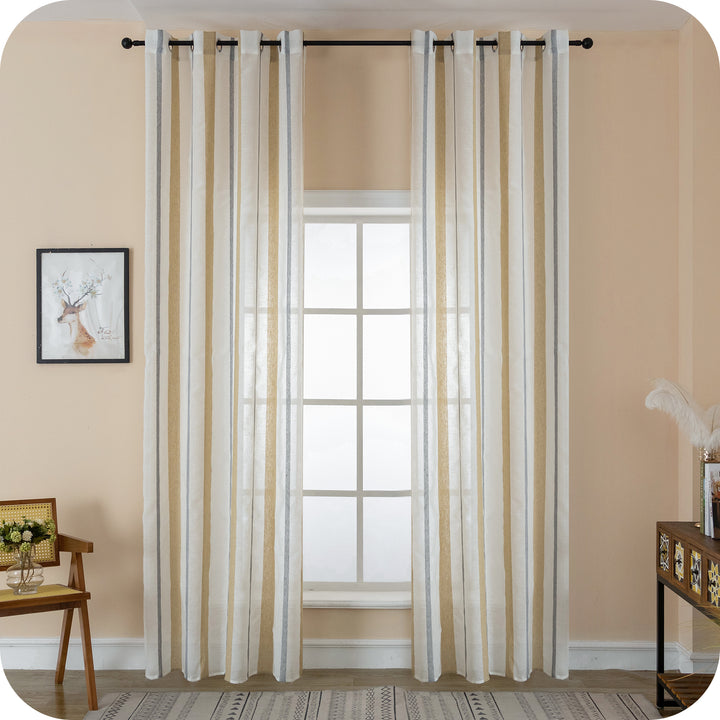 TENDA FILTRANTE EFFETTO LINO A RIGHE 1 PANNELLO 140X275CM GIALLO+GRIGIO