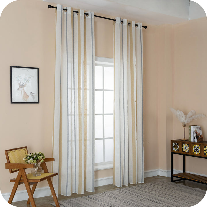 TENDA FILTRANTE EFFETTO LINO A RIGHE 1 PANNELLO 140X275CM GIALLO+GRIGIO