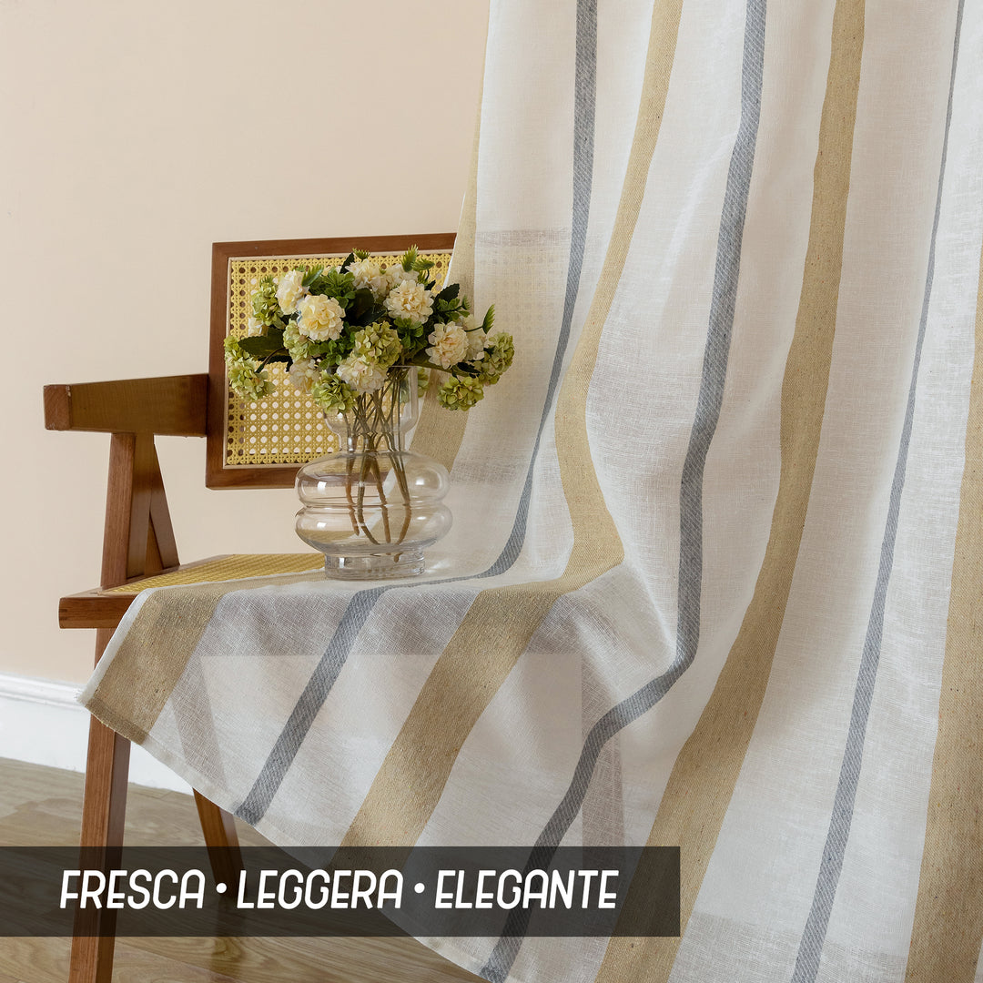 TENDA FILTRANTE EFFETTO LINO A RIGHE 1 PANNELLO 140X275CM GIALLO+GRIGIO
