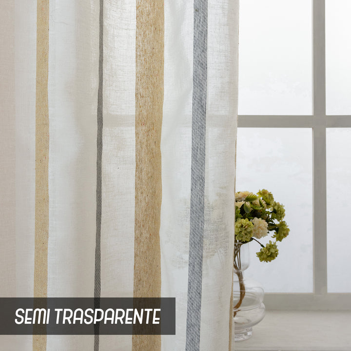 TENDA FILTRANTE EFFETTO LINO A RIGHE 1 PANNELLO 140X275CM GIALLO+GRIGIO