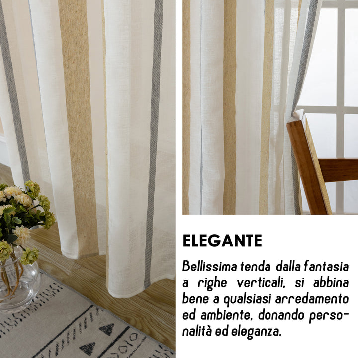 TENDA FILTRANTE EFFETTO LINO A RIGHE 1 PANNELLO 140X275CM GIALLO+GRIGIO