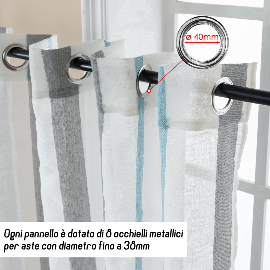 TENDA FILTRANTE EFFETTO LINO A RIGHE 1 PANNELLO 140X275CM GRIGIO+CELESTE