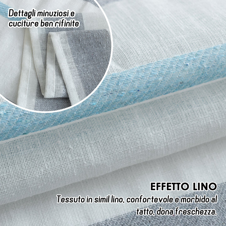 TENDA FILTRANTE EFFETTO LINO A RIGHE 1 PANNELLO 140X275CM GRIGIO+CELESTE