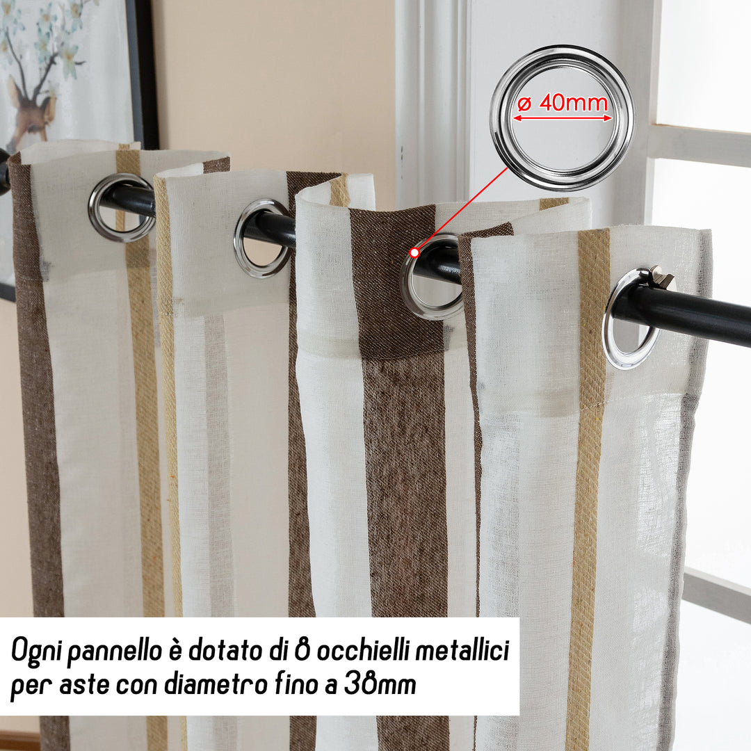 TENDA FILTRANTE EFFETTO LINO A RIGHE 1 PANNELLO 140X275CM MARRONE+GIALLO