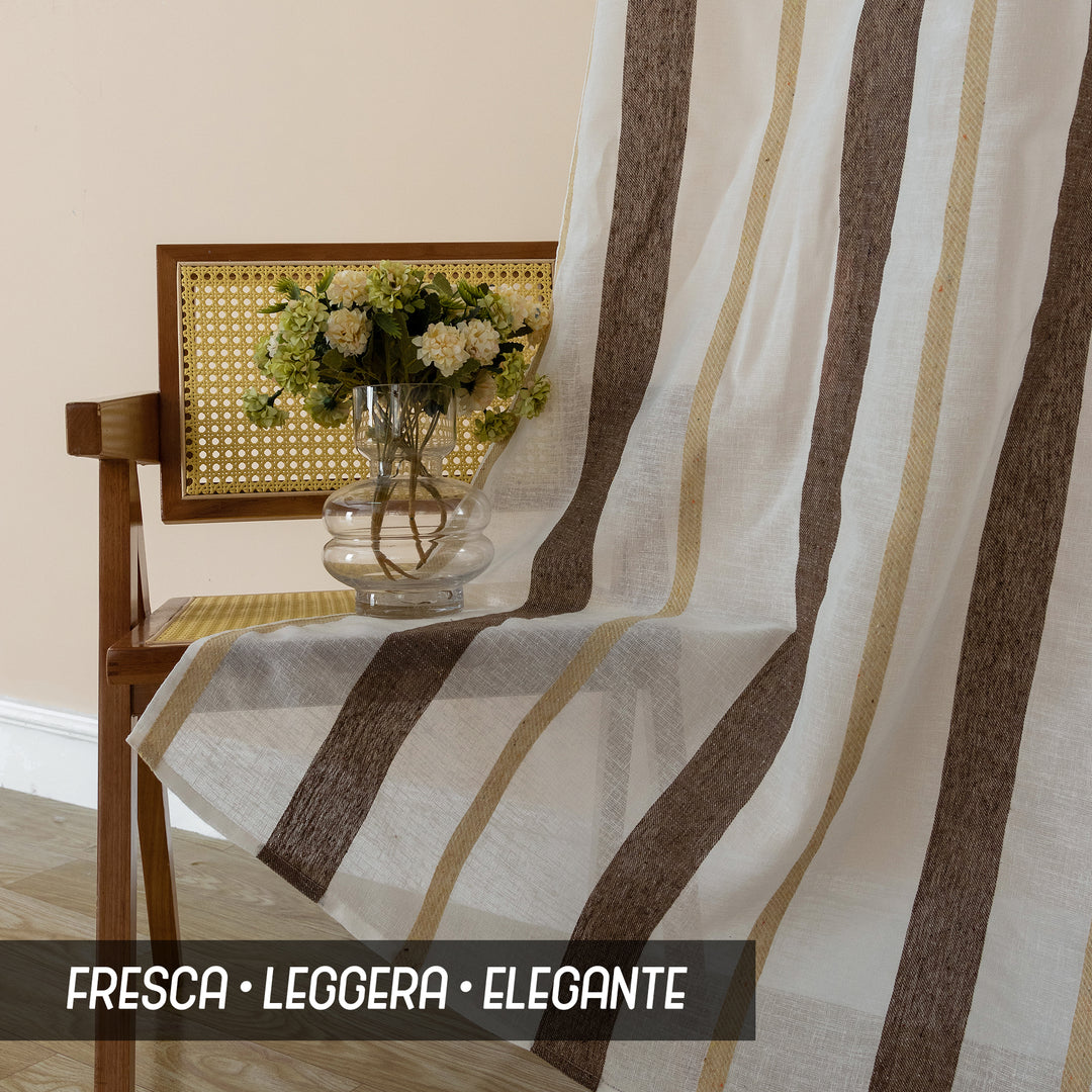 TENDA FILTRANTE EFFETTO LINO A RIGHE 1 PANNELLO 140X275CM MARRONE+GIALLO