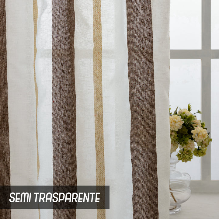 TENDA FILTRANTE EFFETTO LINO A RIGHE 1 PANNELLO 140X275CM MARRONE+GIALLO