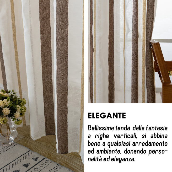 TENDA FILTRANTE EFFETTO LINO A RIGHE 1 PANNELLO 140X275CM MARRONE+GIALLO