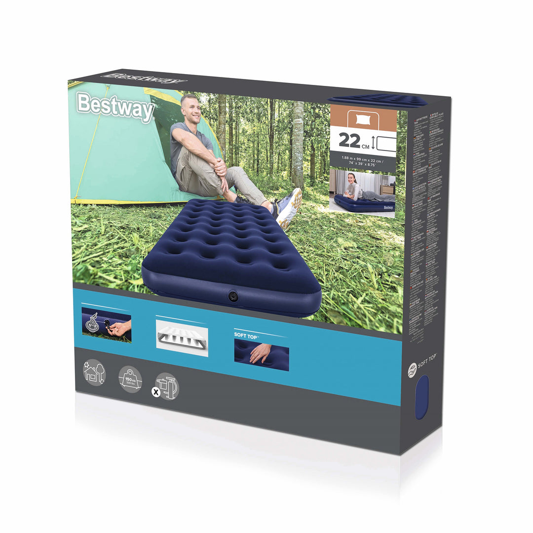 BW67001 AIRBED PVC BLU FLOCCATO SINGOLO PLUS 188X99X22CM