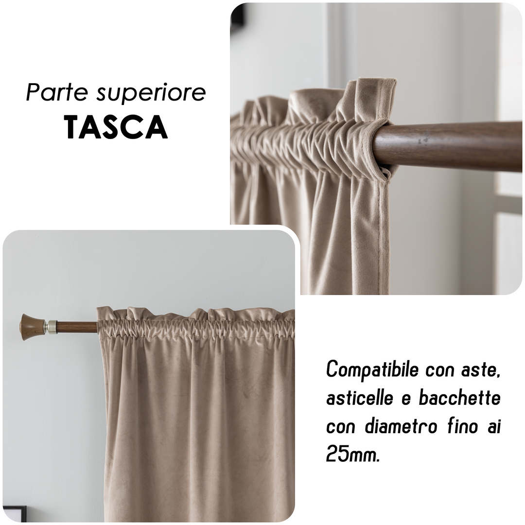TENDA ADELAIDE OSCURANTE IN VELLUTO 2X55X150CM TORTORA