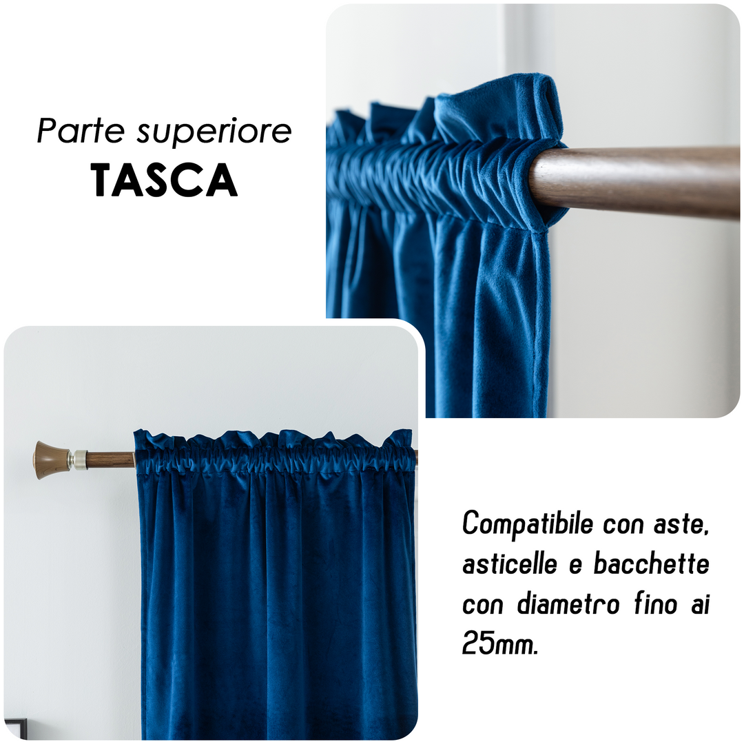 TENDA ADELAIDE OSCURANTE IN VELLUTO 2X55X240CM BLU