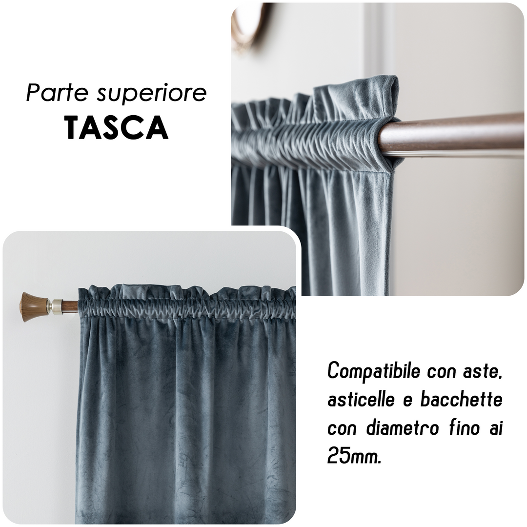 TENDA ADELAIDE OSCURANTE IN VELLUTO 2X55X240CM GRIGIO