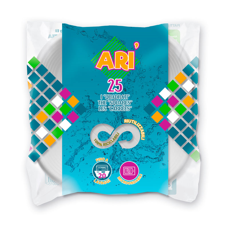 25 PIATTI FONDI BIANCHI QUADRATI RIUTILIZZABILI ARÌ 20 CM