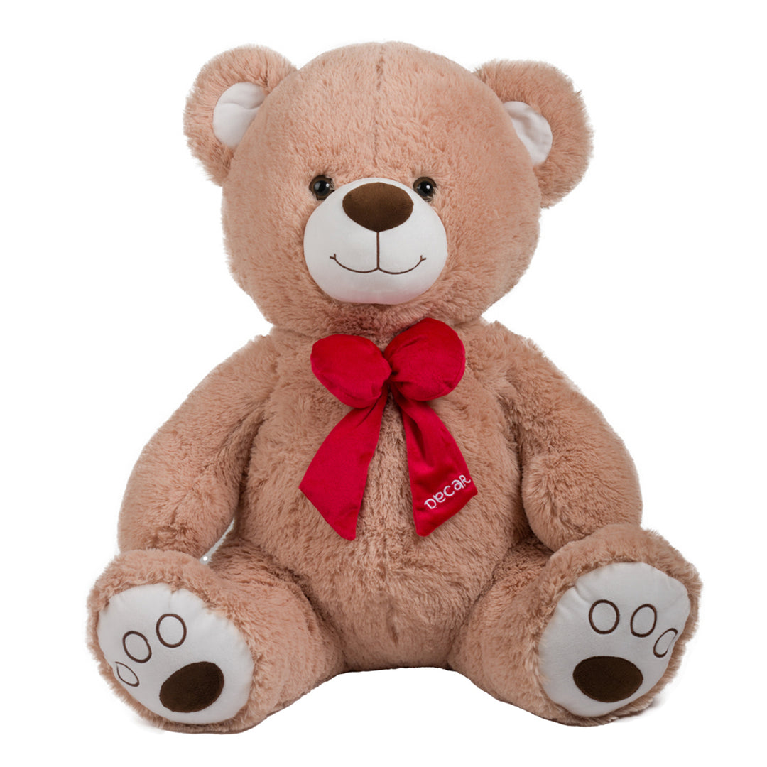 PELUCHE ORSO SEDUTO BEIGE 55CM CON FIOCCO ROSSO