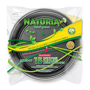15 PIATTI PIANI NERI BIODEGRADABILI NATURIA BIO Ø 22 CM