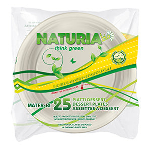 25 PIATTI DESSERT BIANCHI BIODEGRADABILI NATURIA BIO Ø 17 CM