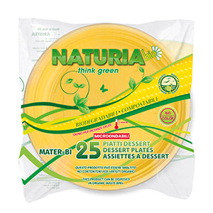 25 PIATTI DESSERT GIALLI BIODEGRADABILI NATURIA BIO Ø 17 CM