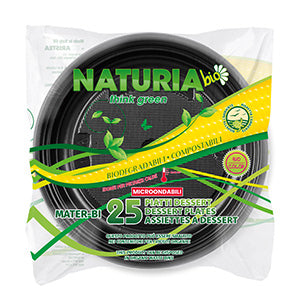 25 PIATTI DESSERT NERI BIODEGRADABILI NATURIA BIO Ø 17 CM