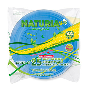 25 PIATTI DESSERT AZZURRI BIODEGRADABILI NATURIA BIO Ø 17 CM
