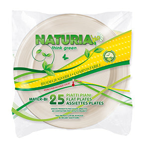 25 PIATTI PIANI BIANCHI BIODEGRADABILI NATURIA BIO Ø 20 CM