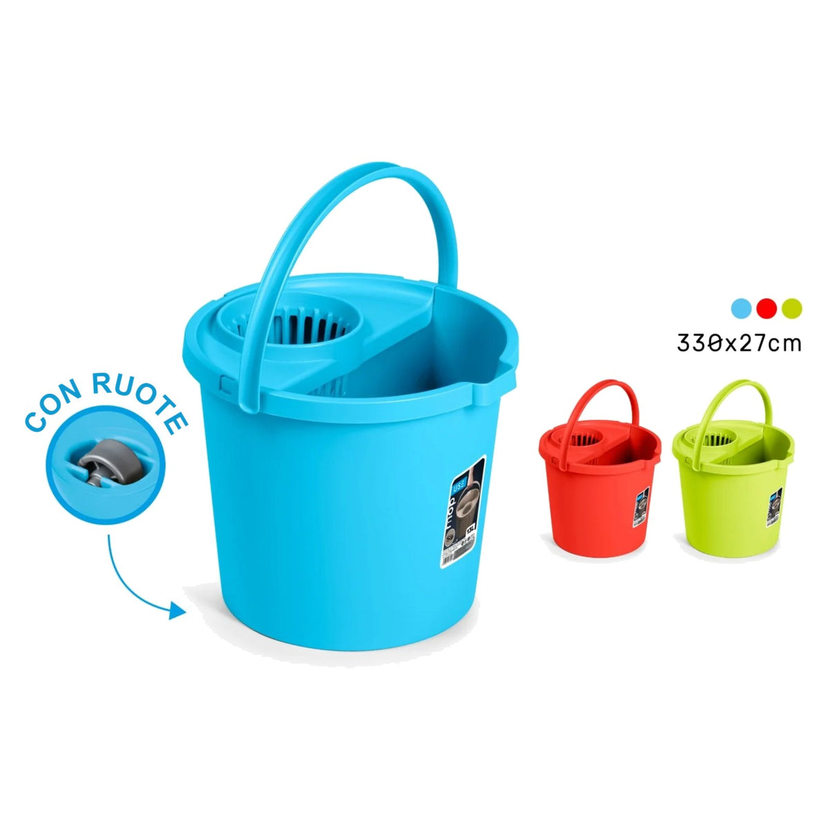 SECCHIO MOCIO ROTONDO 13 L CON RUOTE - COLORI ACID