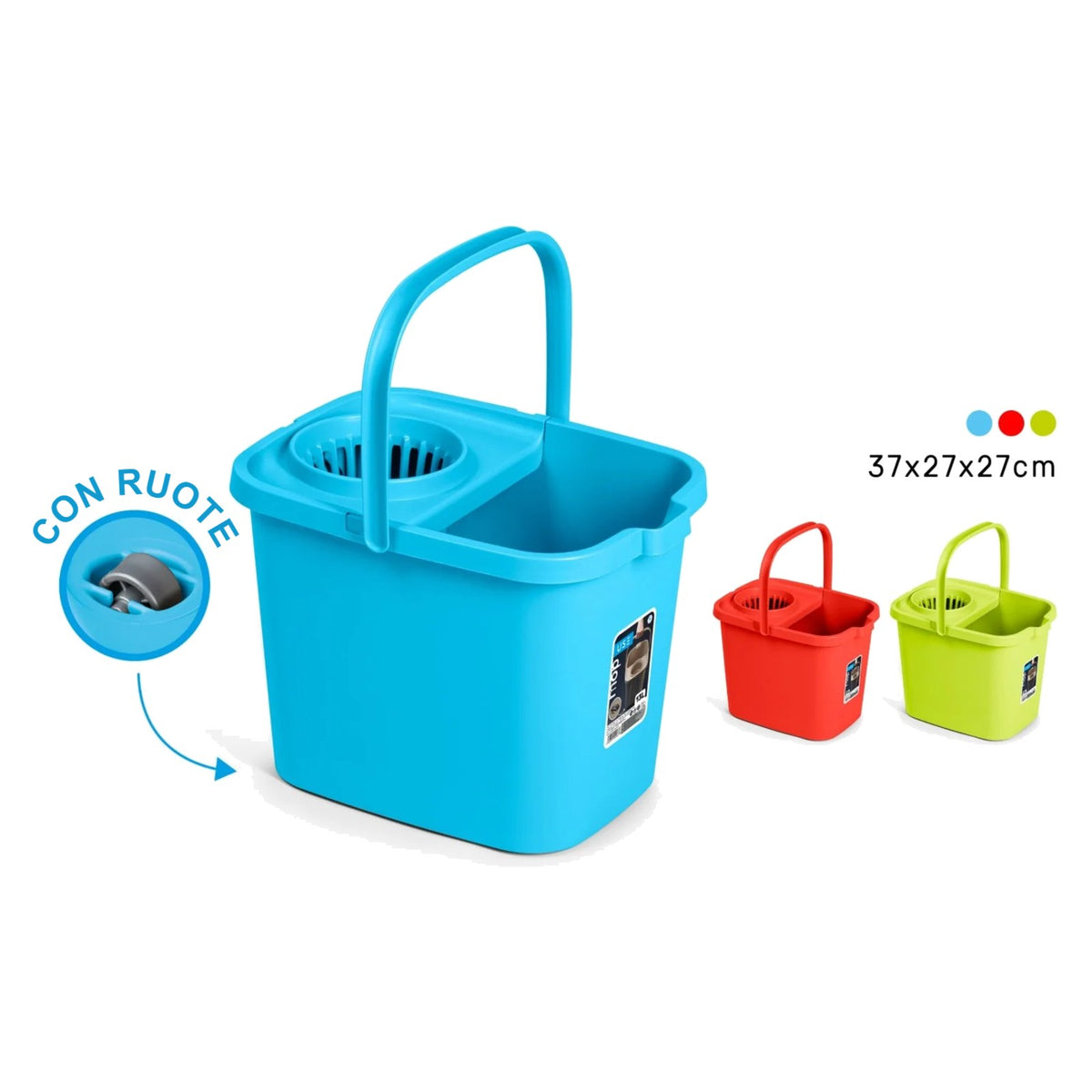 SECCHIO MOCIO RETTANGOLARE 13 L CON RUOTE - COLORI ACID