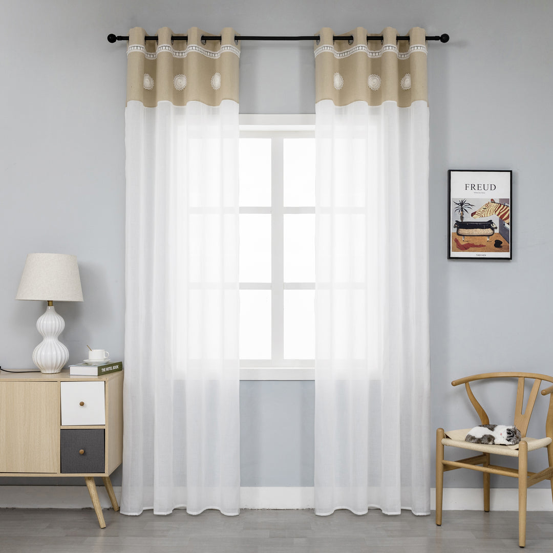 TENDA SHABBY CHIC MISTO LINO CON CENTRINI 1 PANNELLO 140X275CM