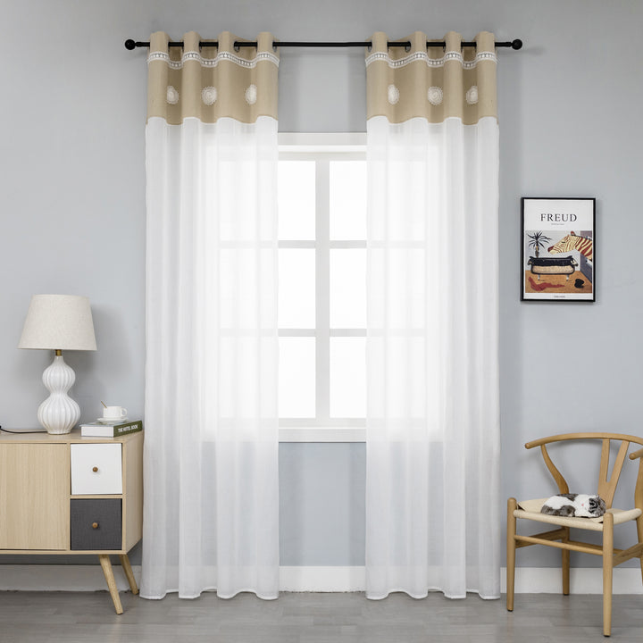 TENDA SHABBY CHIC MISTO LINO CON CENTRINI 1 PANNELLO 140X275CM