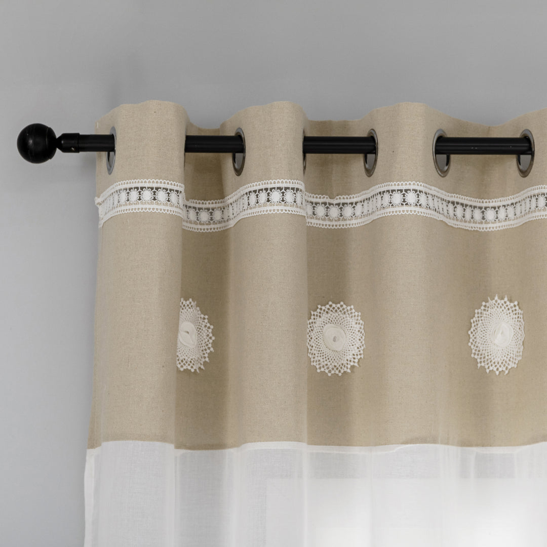 TENDA SHABBY CHIC MISTO LINO CON CENTRINI 1 PANNELLO 140X275CM