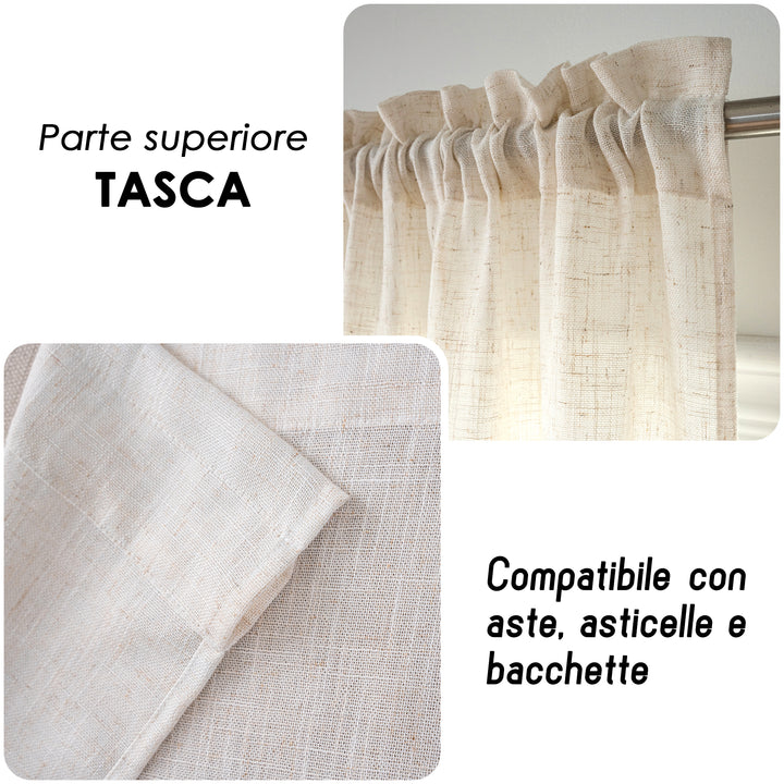 COPPIA TENDE CRETA SEMI FILTRANTI SIMIL LINO 2X55X130CM NATURALE