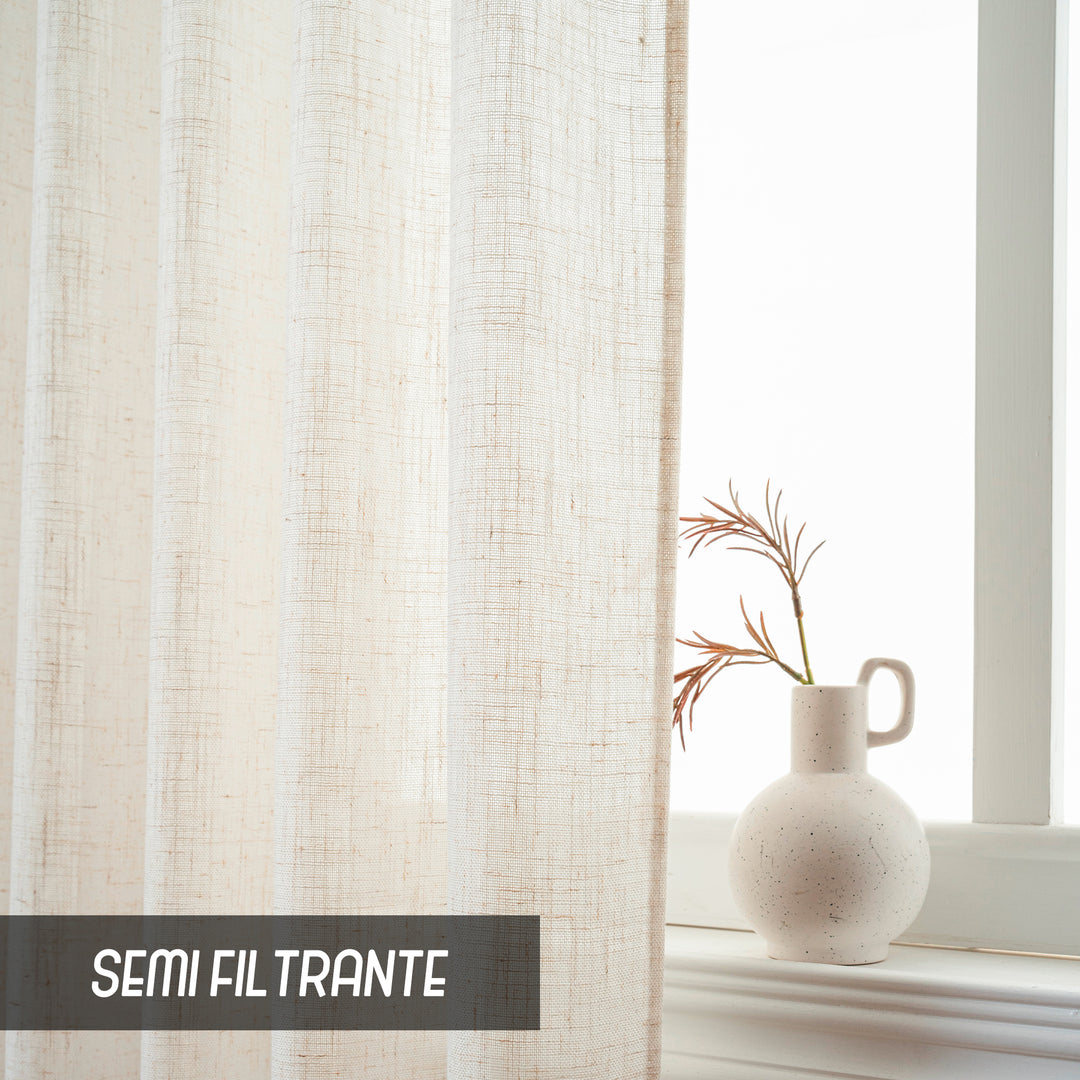COPPIA TENDE CRETA SEMI FILTRANTI SIMIL LINO 2X55X130CM NATURALE