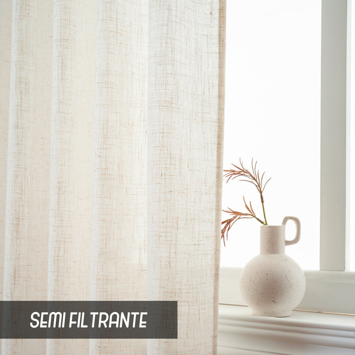 COPPIA TENDE CRETA SEMI FILTRANTI SIMIL LINO 2X55X130CM NATURALE
