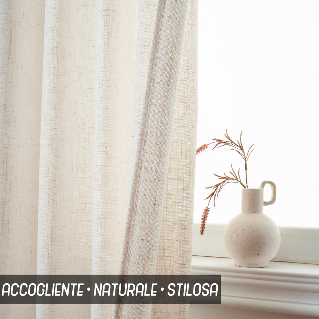 COPPIA TENDE CRETA SEMI FILTRANTI SIMIL LINO 2X55X130CM NATURALE