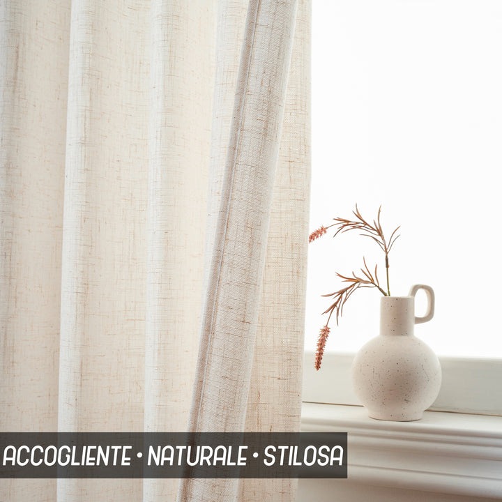 COPPIA TENDE CRETA SEMI FILTRANTI SIMIL LINO 2X55X130CM NATURALE