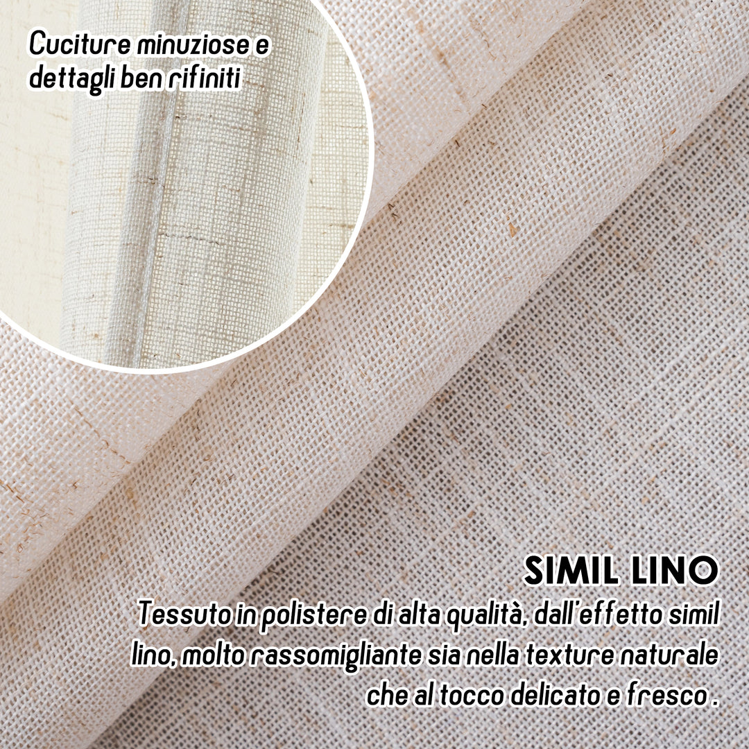 COPPIA TENDE CRETA SEMI FILTRANTI SIMIL LINO 2X55X130CM NATURALE
