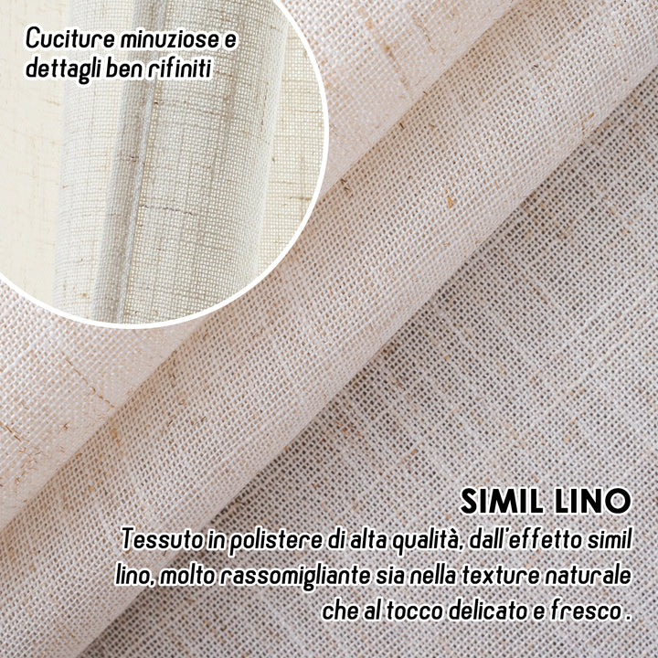 COPPIA TENDE CRETA SEMI FILTRANTI SIMIL LINO 2X55X130CM NATURALE