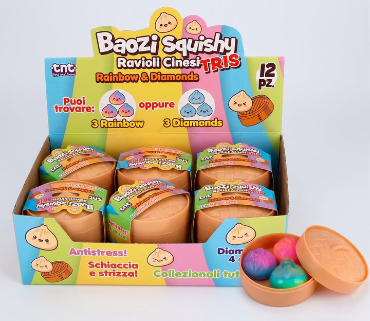 Baozi Squishy – Ravioli Cinesi TRIS (Rainbow &amp; Diamonds)
