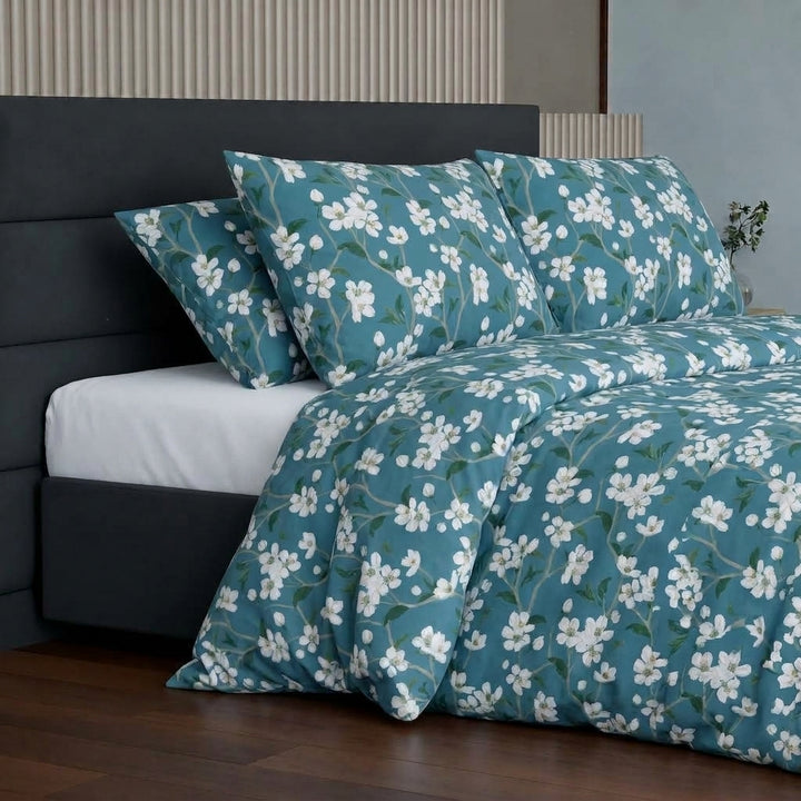 PARURE COPRIPIUMINO FLOREALE AZZURRO