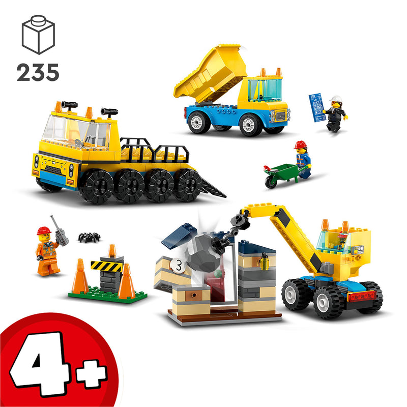 LEGO 60391 CITY GREAT VEHICLES CAMION DA CANTIERE E GRU CON PALLA DA DEMOLIZIONE