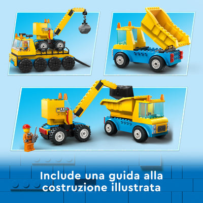 LEGO 60391 CITY GREAT VEHICLES CAMION DA CANTIERE E GRU CON PALLA DA DEMOLIZIONE