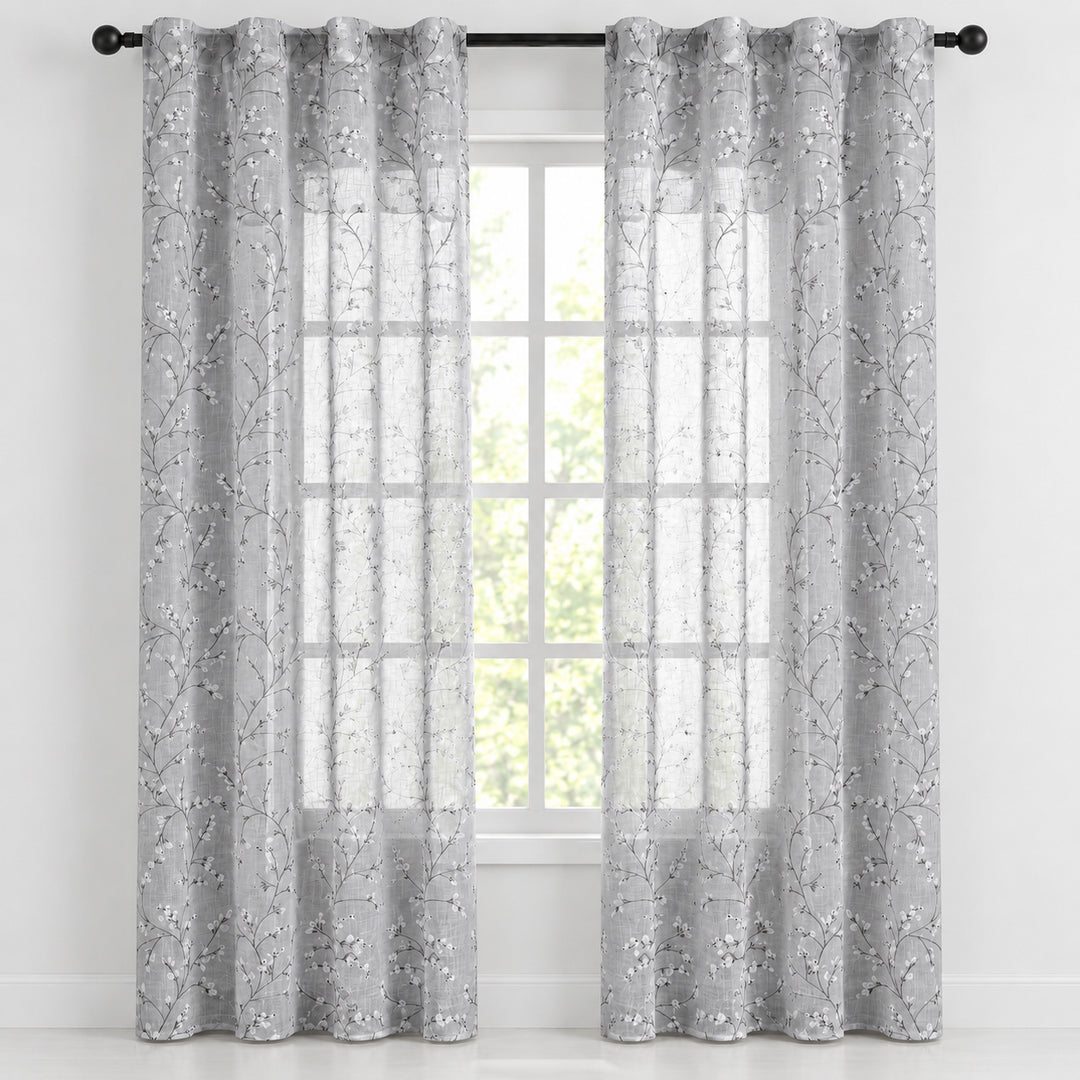 COPPIA TENDE ANTIGUA SEMI FILTRANTI FANTASIA MAGNOLIA 2X70X220CM GRIGIO