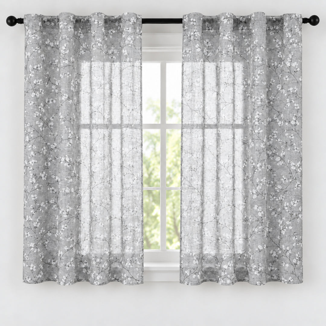 COPPIA TENDE ANTIGUA SEMI FILTRANTI FANTASIA MAGNOLIA 2X70X150CM GRIGIO