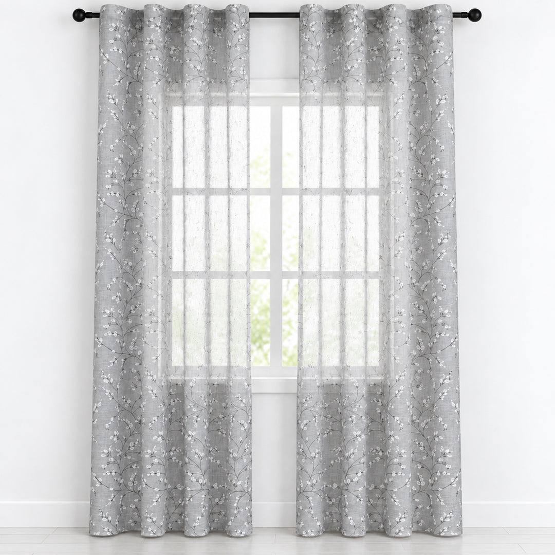 COPPIA TENDE ANTIGUA SEMI FILTRANTI FANTASIA MAGNOLIA 2X70X240CM GRIGIO