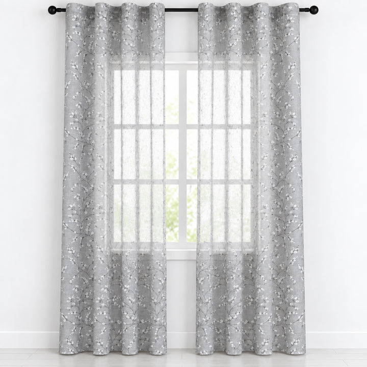 COPPIA TENDE ANTIGUA SEMI FILTRANTI FANTASIA MAGNOLIA 2X70X220CM GRIGIO