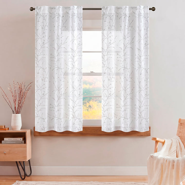 COPPIA TENDE ANTIGUA SEMI FILTRANTI FANTASIA MAGNOLIA 2X55X150CM BIANCO