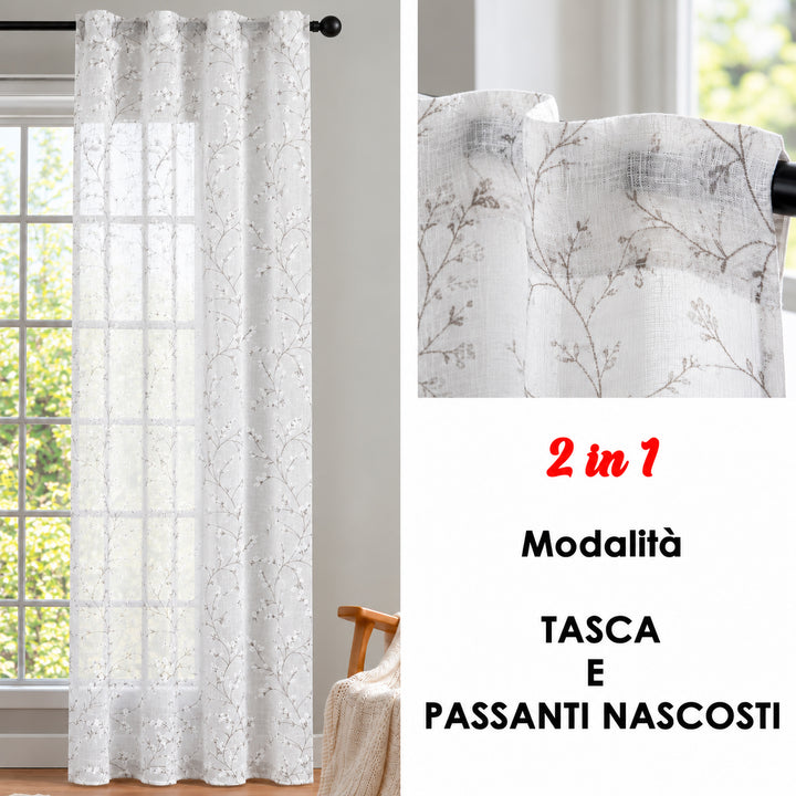 COPPIA TENDE ANTIGUA SEMI FILTRANTI FANTASIA MAGNOLIA 2X70X240CM BIANCO
