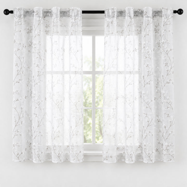 COPPIA TENDE ANTIGUA SEMI FILTRANTI FANTASIA MAGNOLIA 2X55X150CM BIANCO